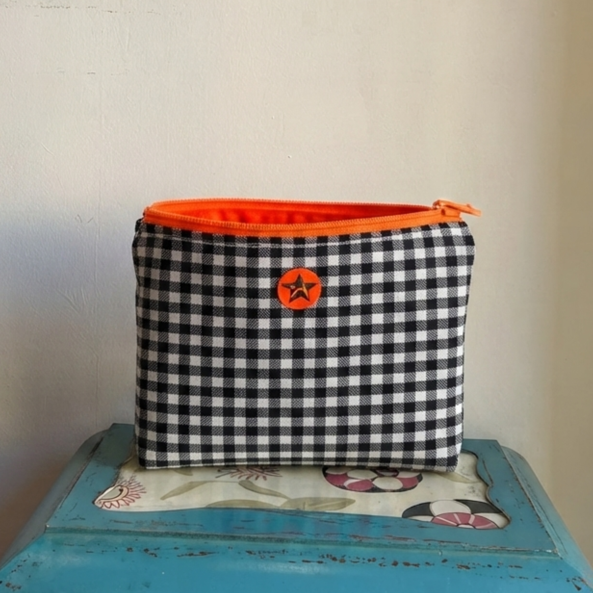 Monedero feria vichy negro y naranja